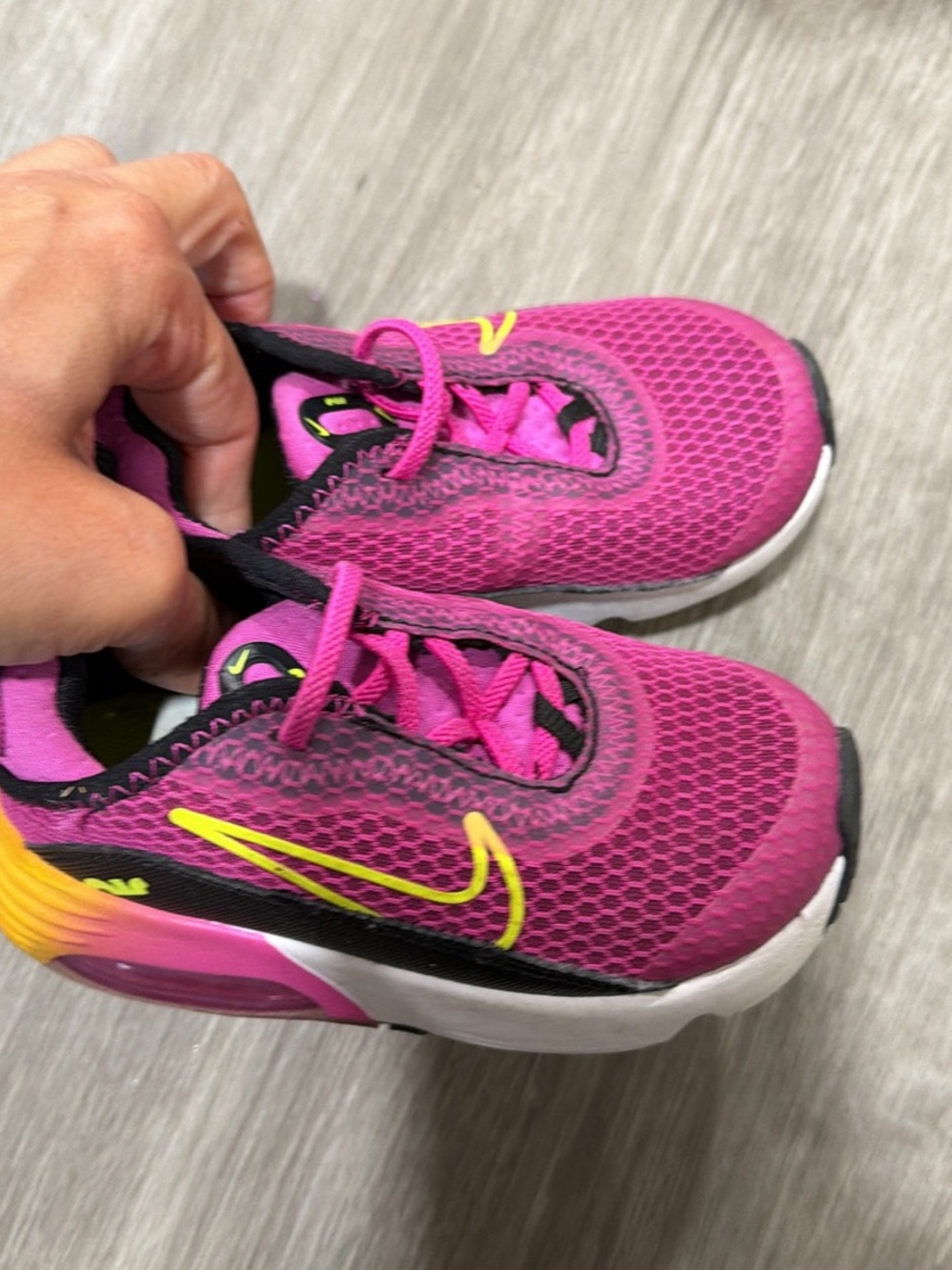 Nike Kids Pink and Yellow Mesh Athletic Sneakers